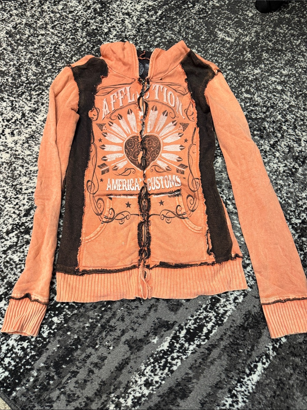 Affliction Women's Coral & Black Zip-Up Graphic Cardigan